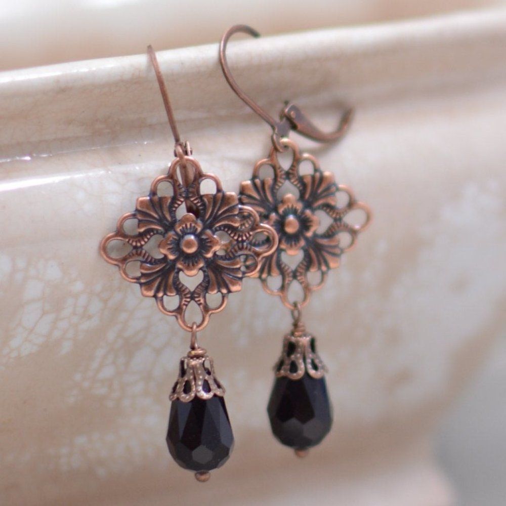 Antique Copper Art Nouveau Chandelier Earrings